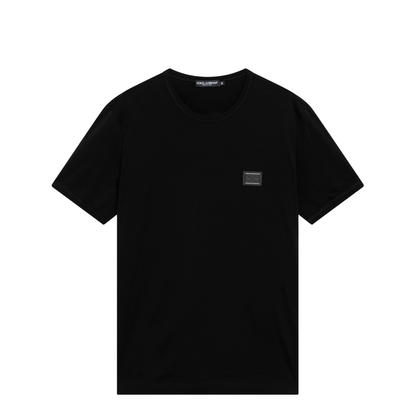 Cotton T-shirt with logo plaque in black - Image 1