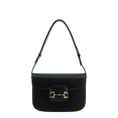 Horsebit 1955 Medium Textured Leather Shoulder Bag - Black - Image 1