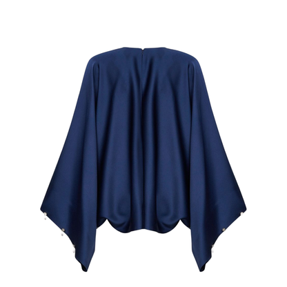 Navy Blue Oversized Viscose Satin Blouse - Image 2