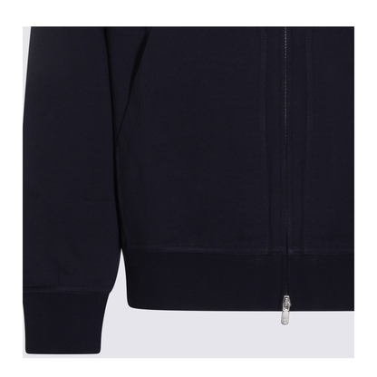 Zipped Cotton Fleece Sweater Blue - Image 8