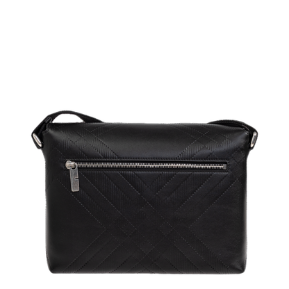 Embossed Check Calf Leather Messenger Bag - Black - Image 3