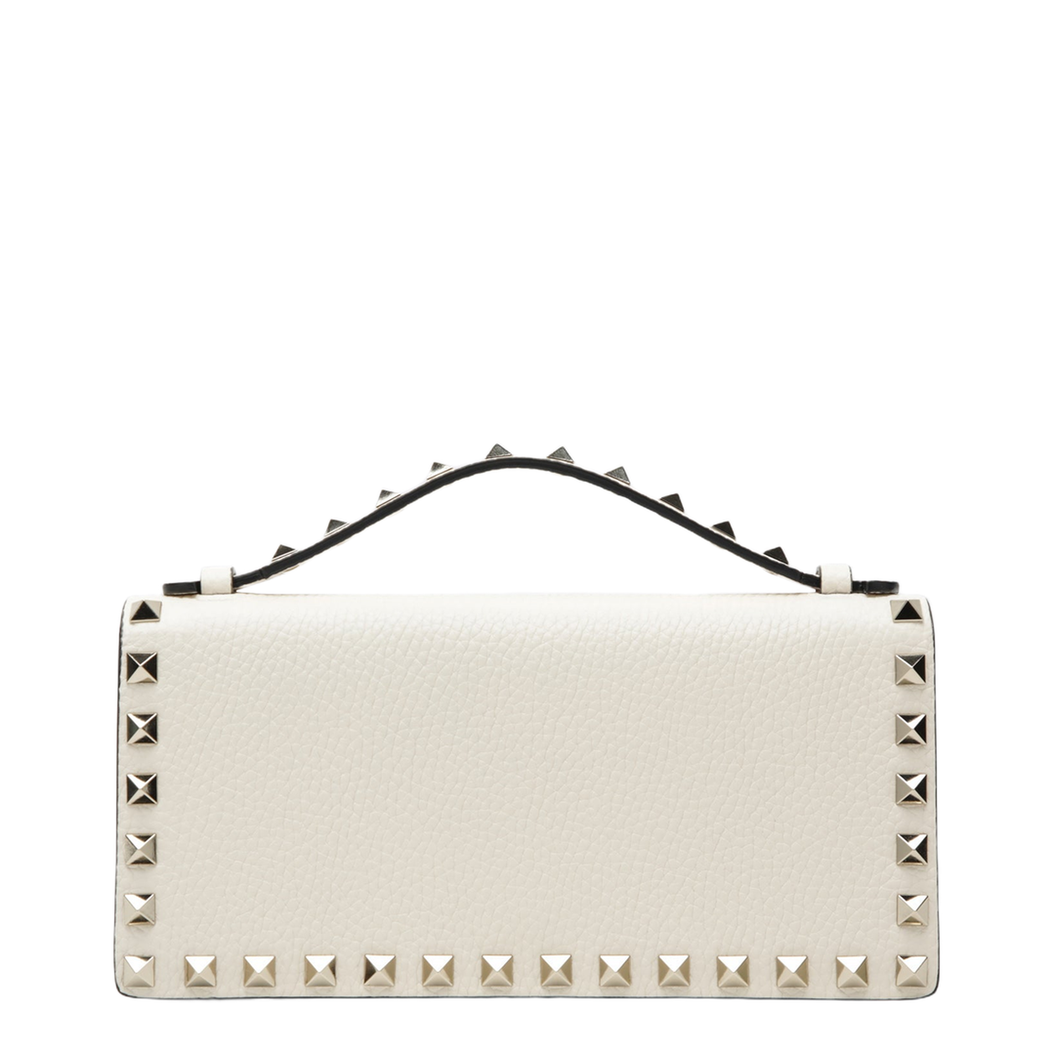 Rockstud Grainy Calfskin Wallet On Chain - Light Ivory - Image 1