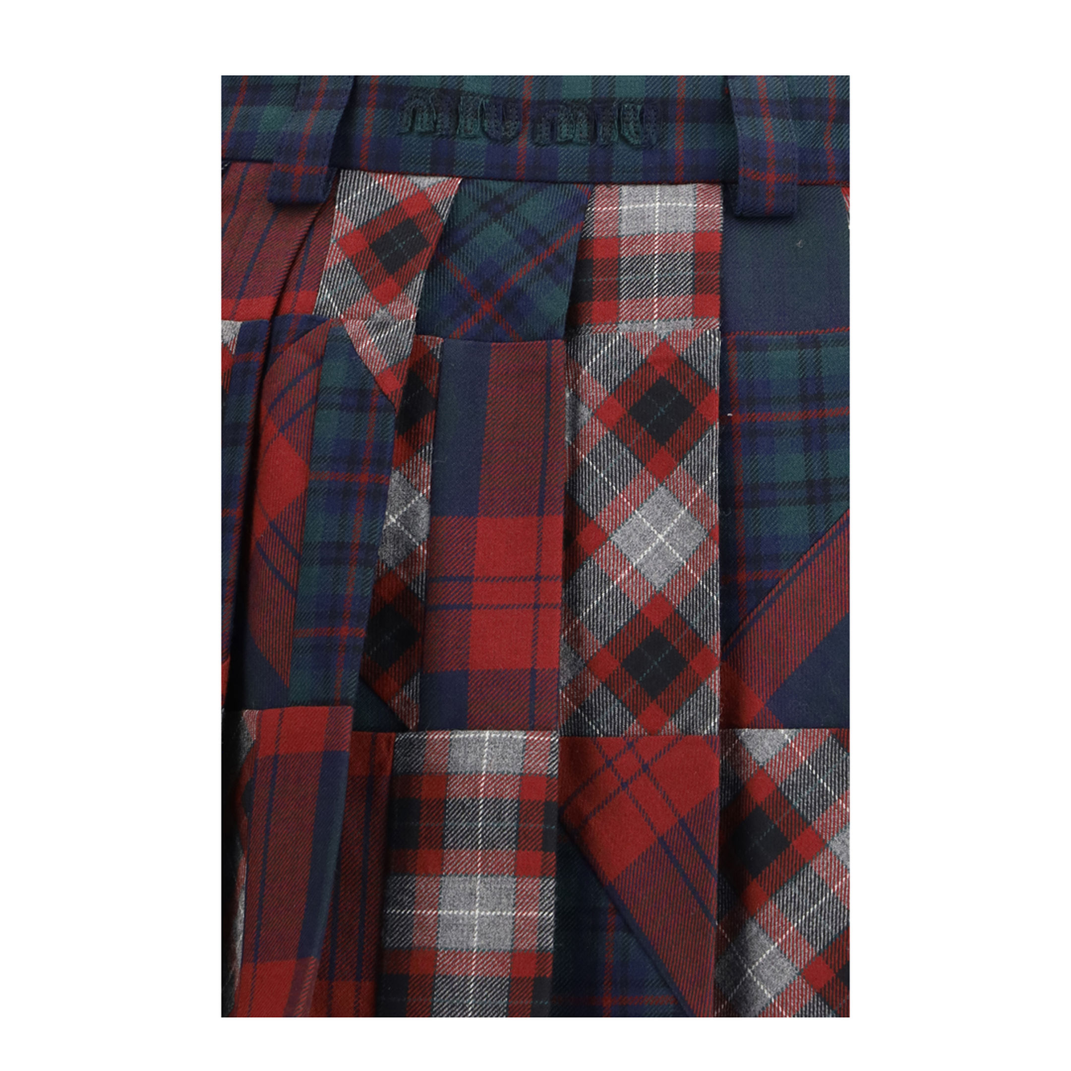 Pleated Patchwork Tartan Mini Skirt - Image 3