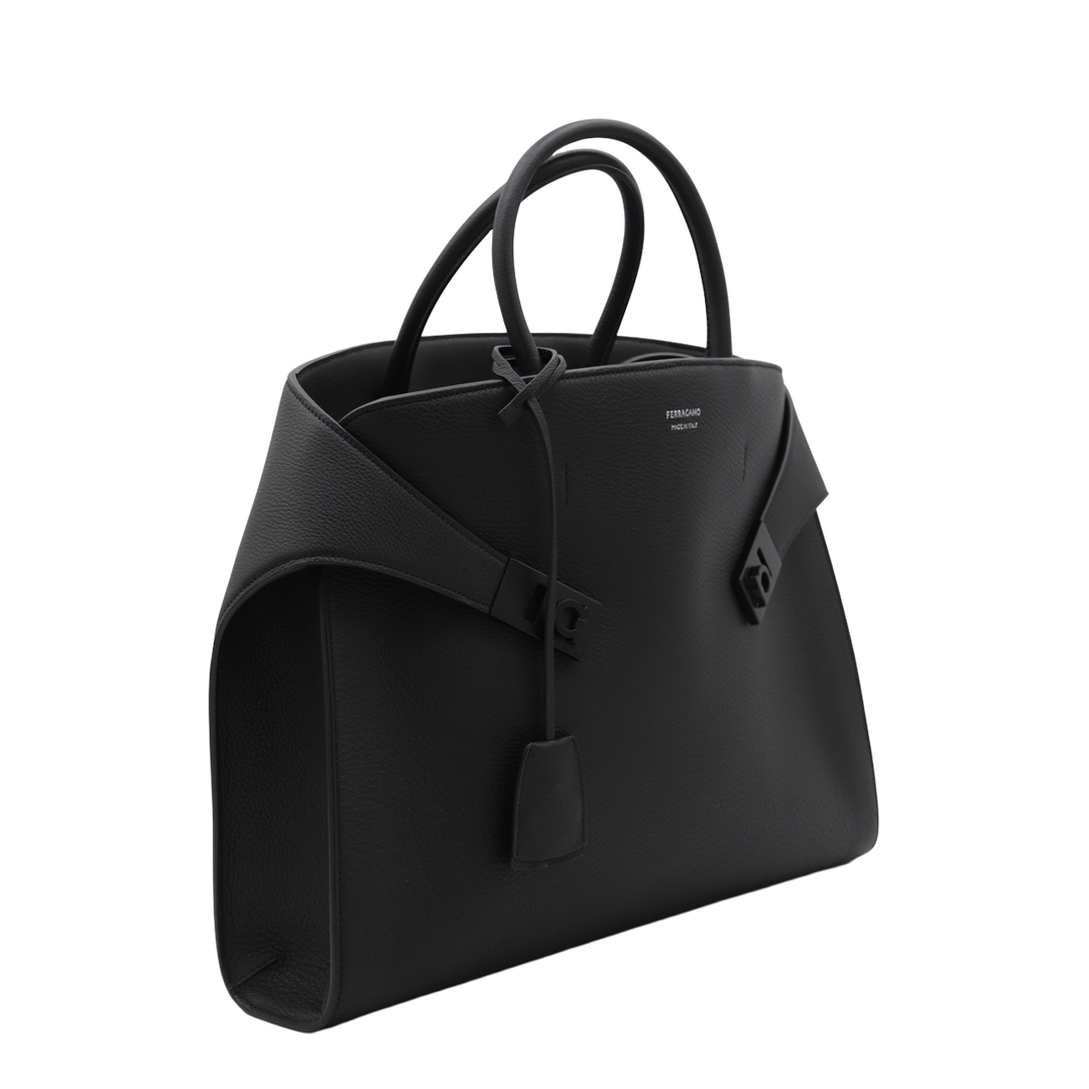 Black Leather Top Handle Bag - Image 3