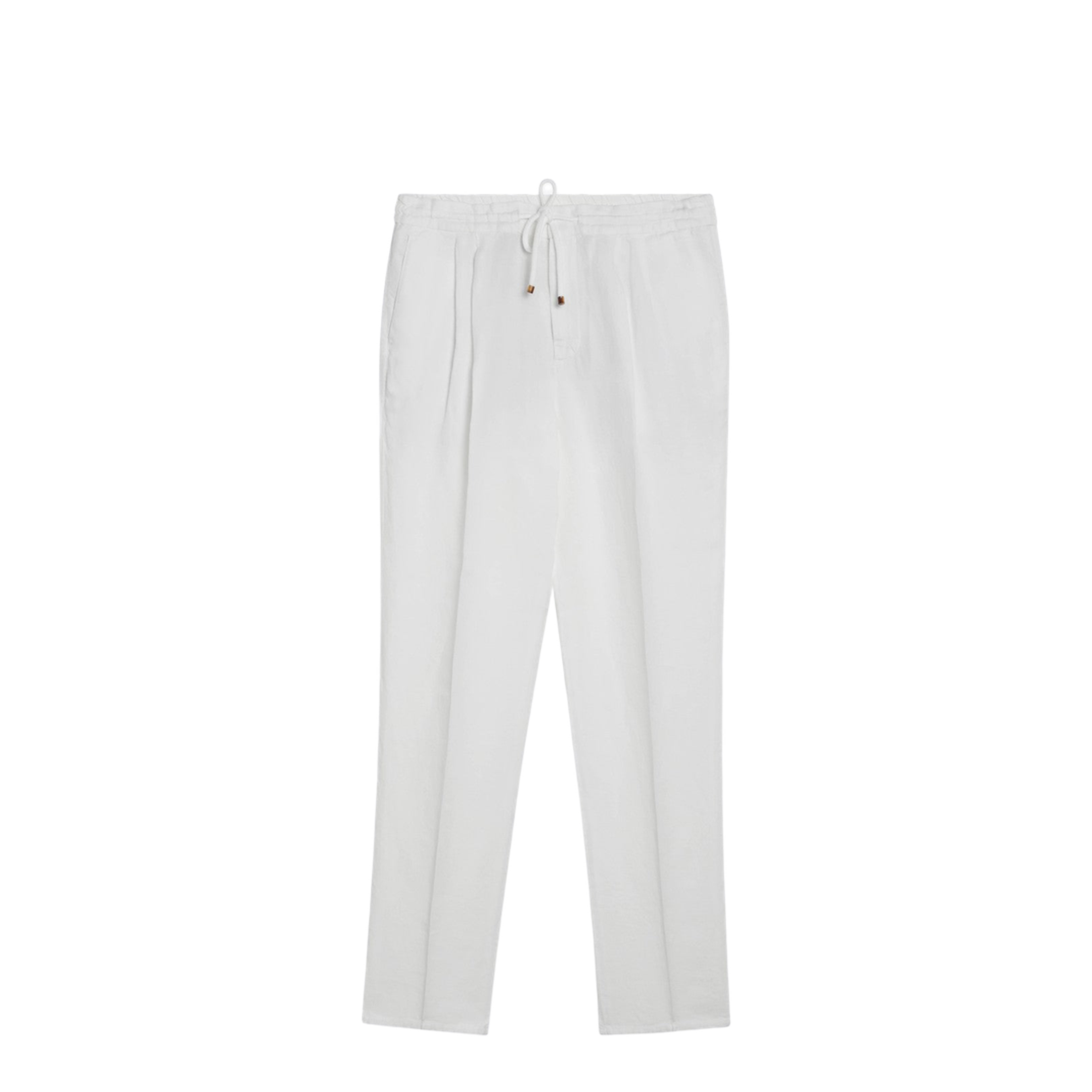 White Linen Drawstring Trousers - Image 1