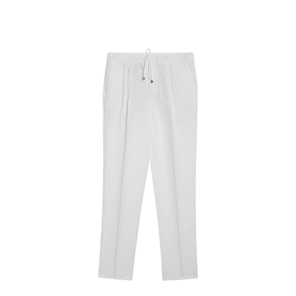 White Linen Drawstring Trousers - Image 1