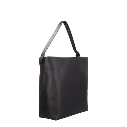 Square Belt Large Hobo Bag in Smooth Leather - Black - Image 2