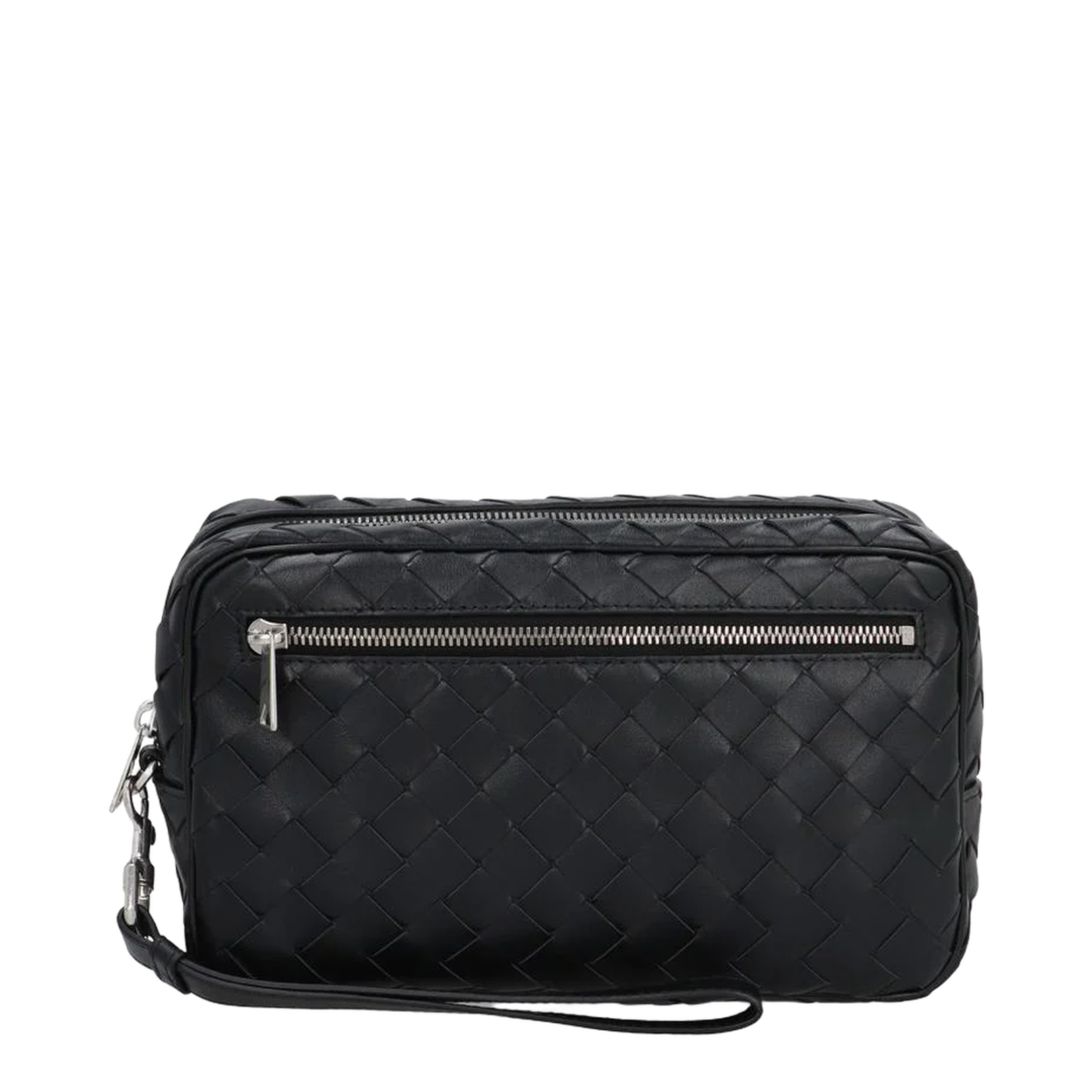 Intrecciato Leather Pouch - Black - Image 1