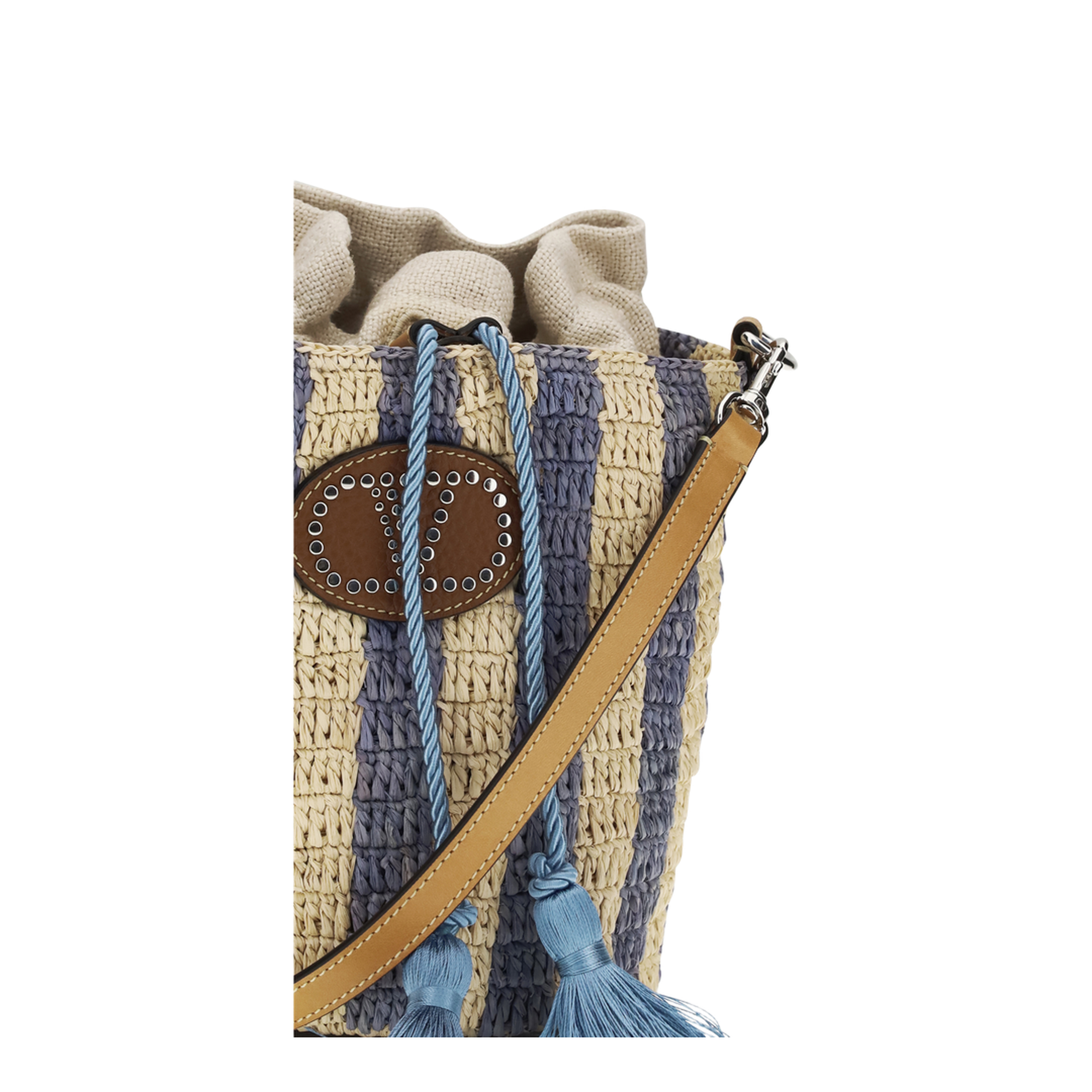 Striped Raffia Bucket Bag - Image 4