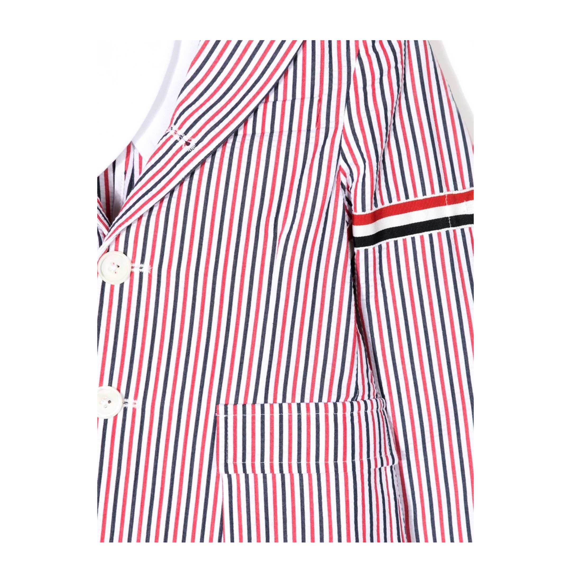 Patch Pocket Sport Coat with RWB Armbands in Seersucker Stripe - Image 3
