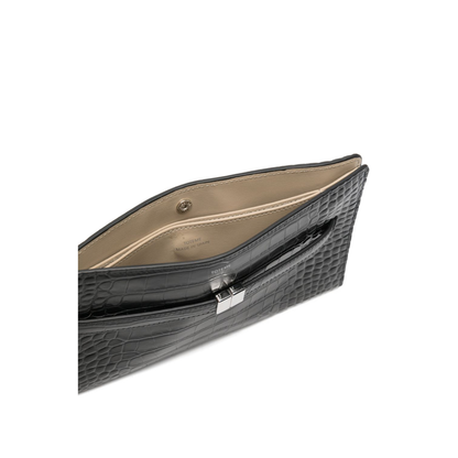 Croco-Embossed Leather Mini Crossbody Bag - Black - Image 3