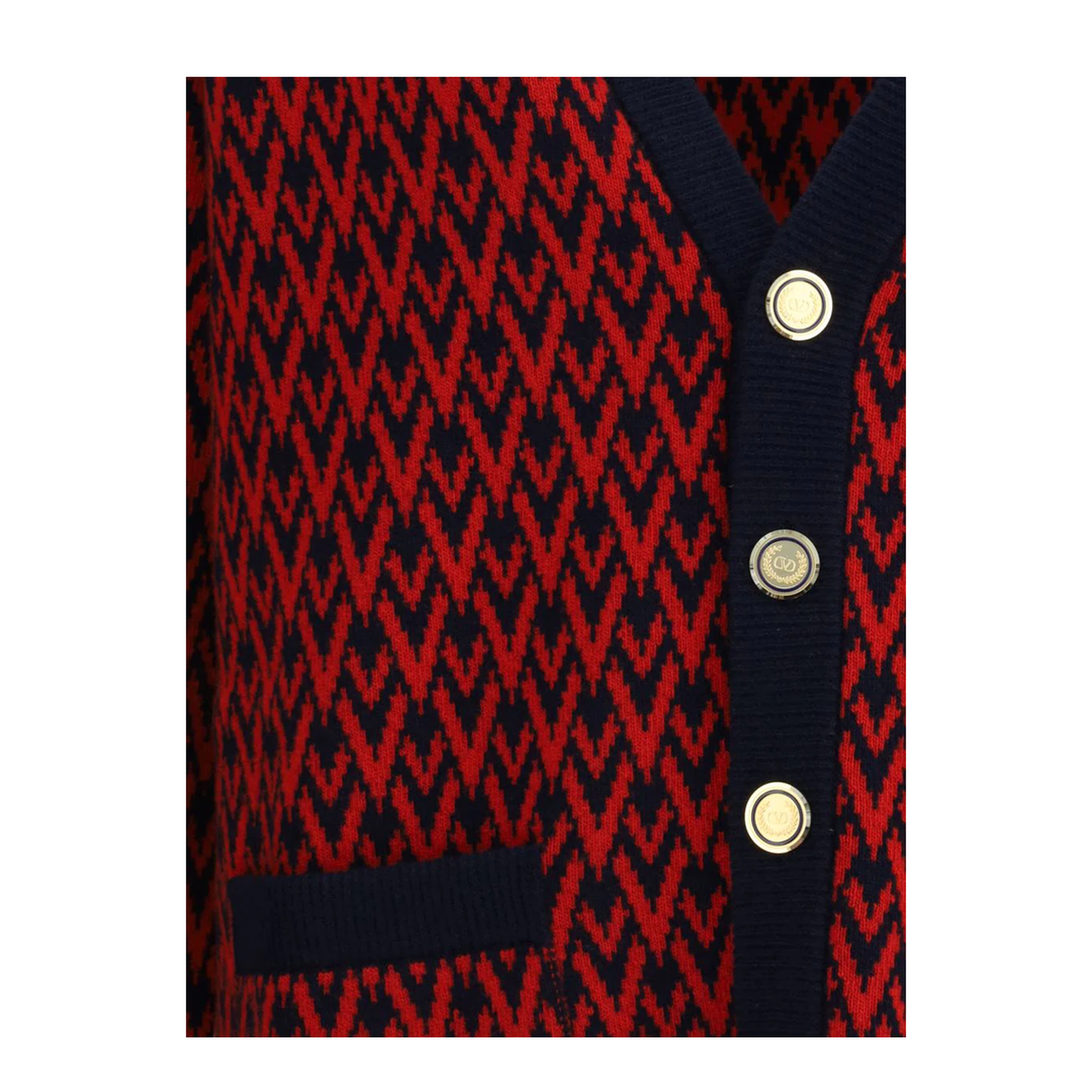 Navy and Red Wool V-Pattern Cardigan - Image 3