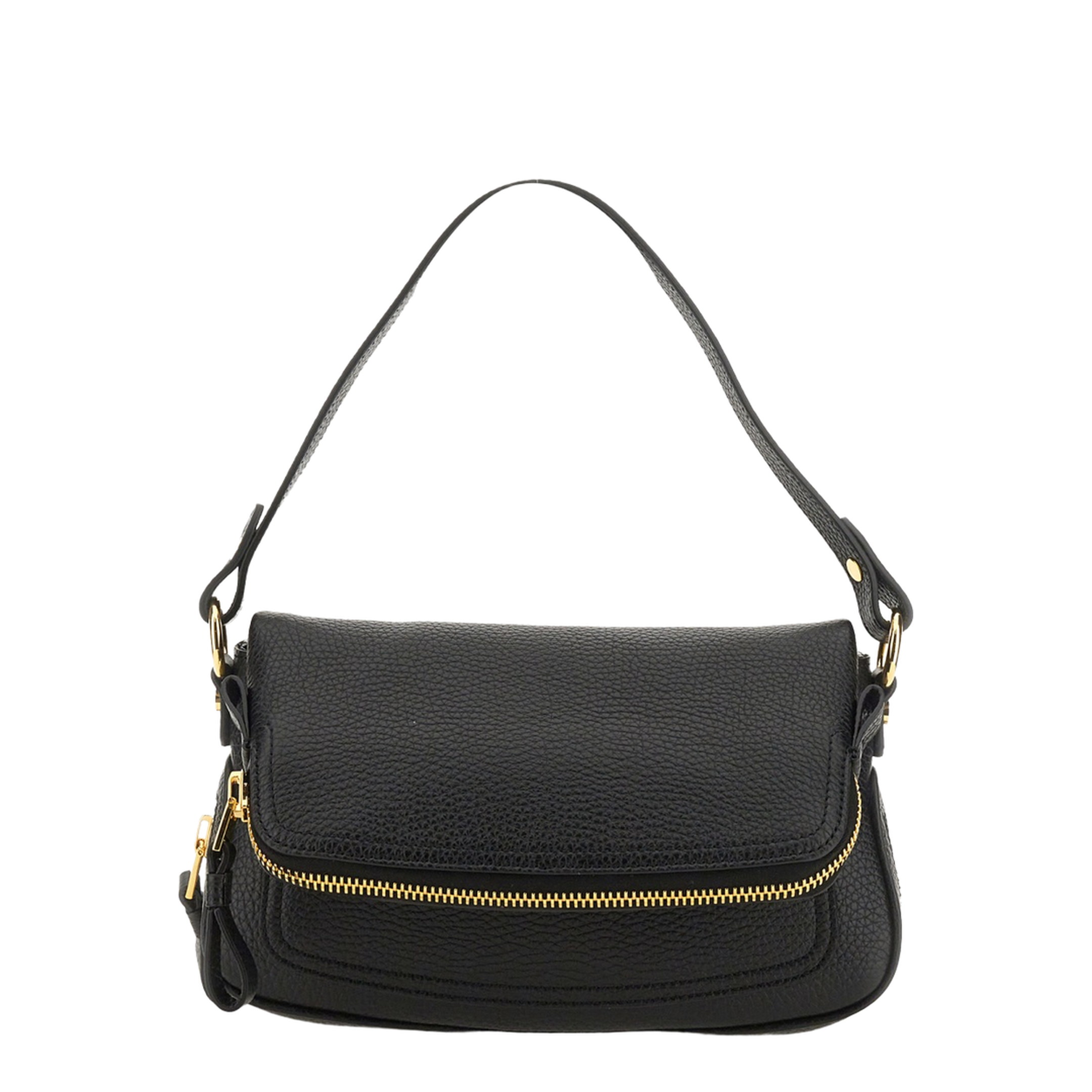 Folded-Design Pebbled-Leather Shoulder Bag - Image 1