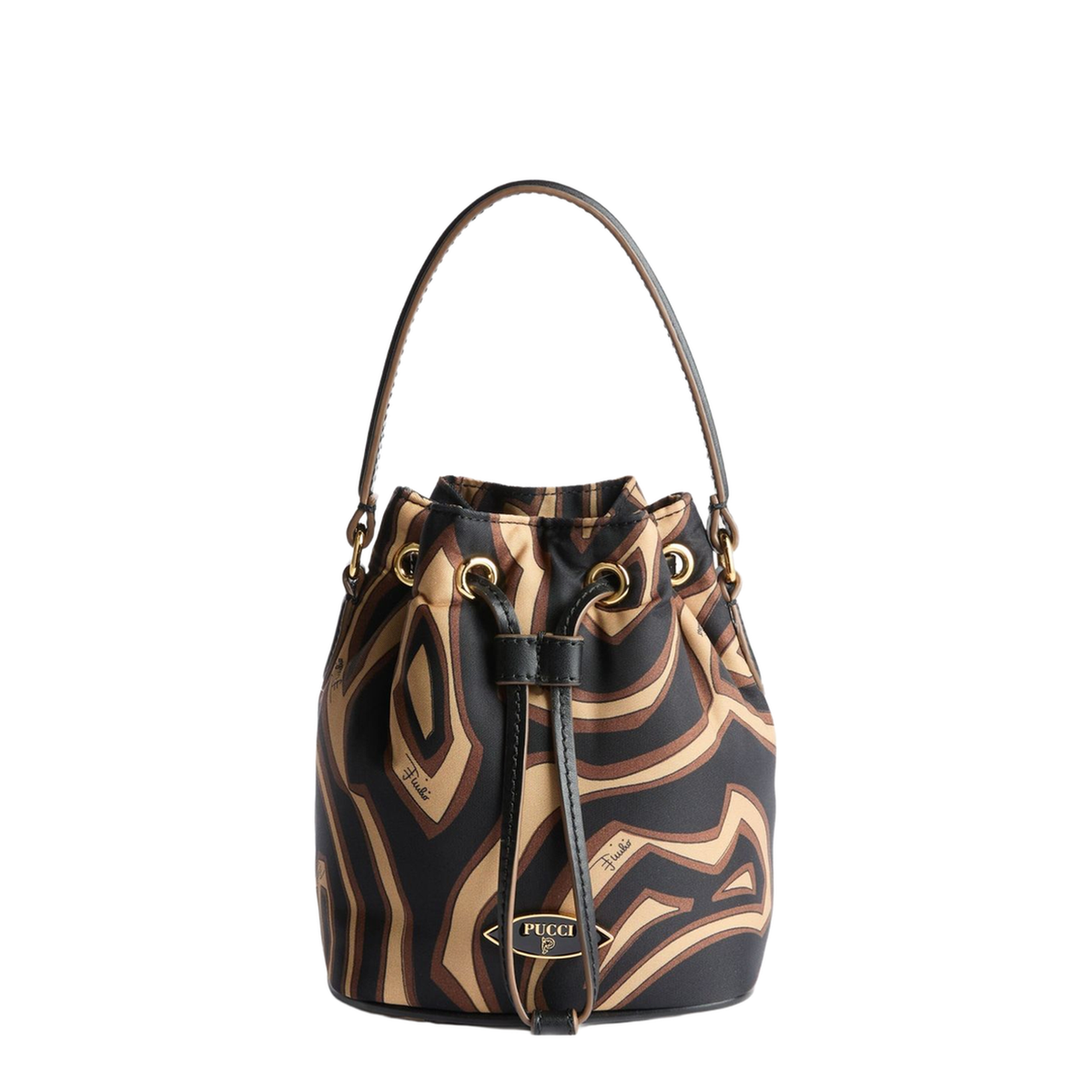 Mini Nylon Bucket Bag - Black and Gold - Image 1