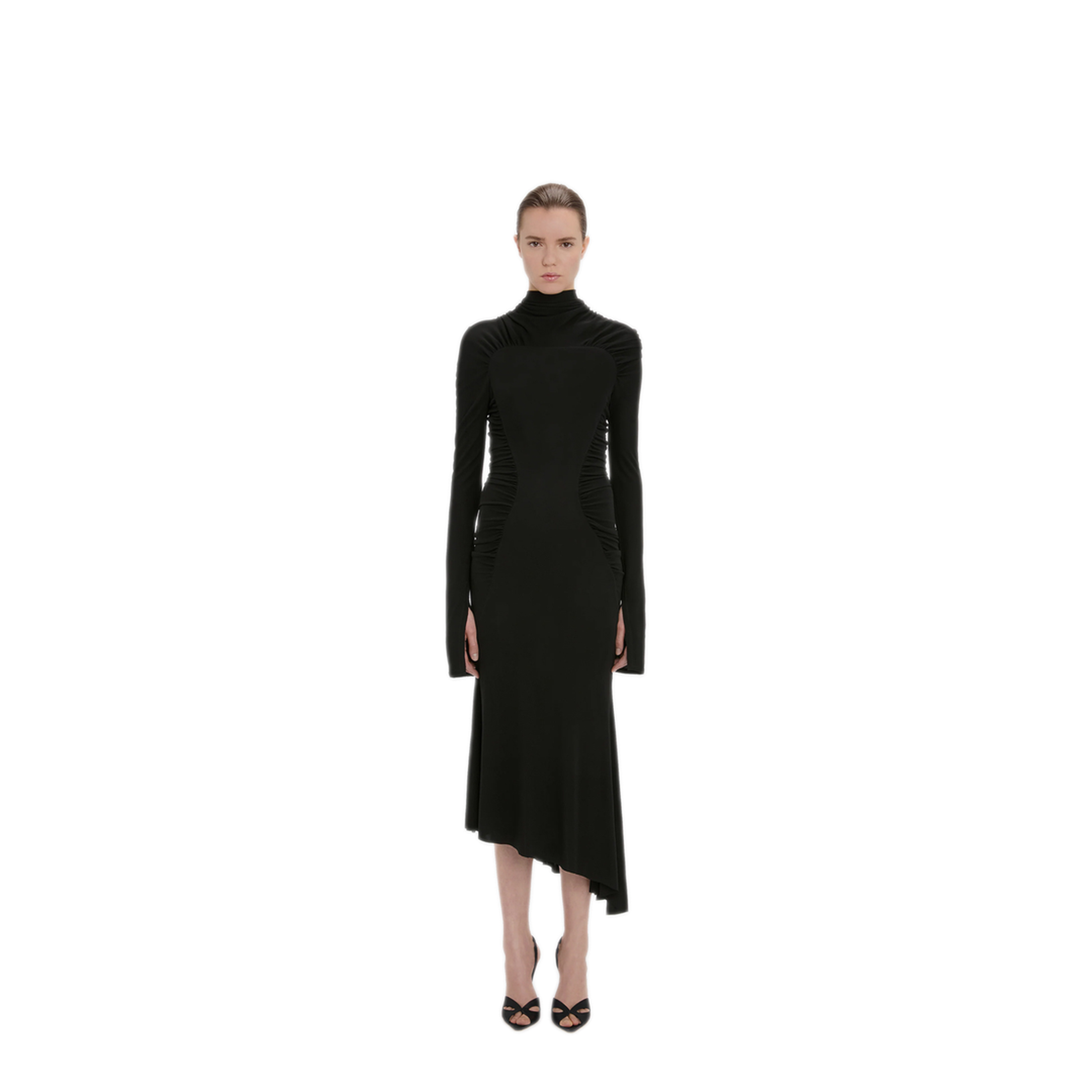 High Neck Gathered Midi Dress - Image 2