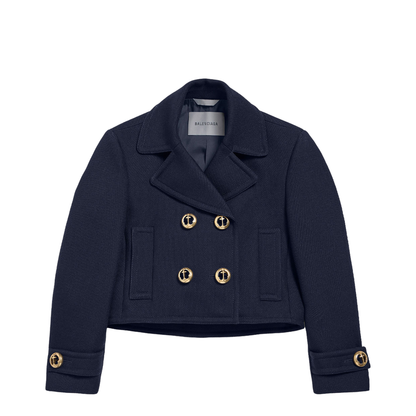 Cropped Peacoat in Textured Wool - Image 1