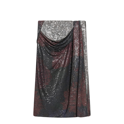 Printed Draped Sequin Maxi Skirt in Blue and Burgundy - Image 1