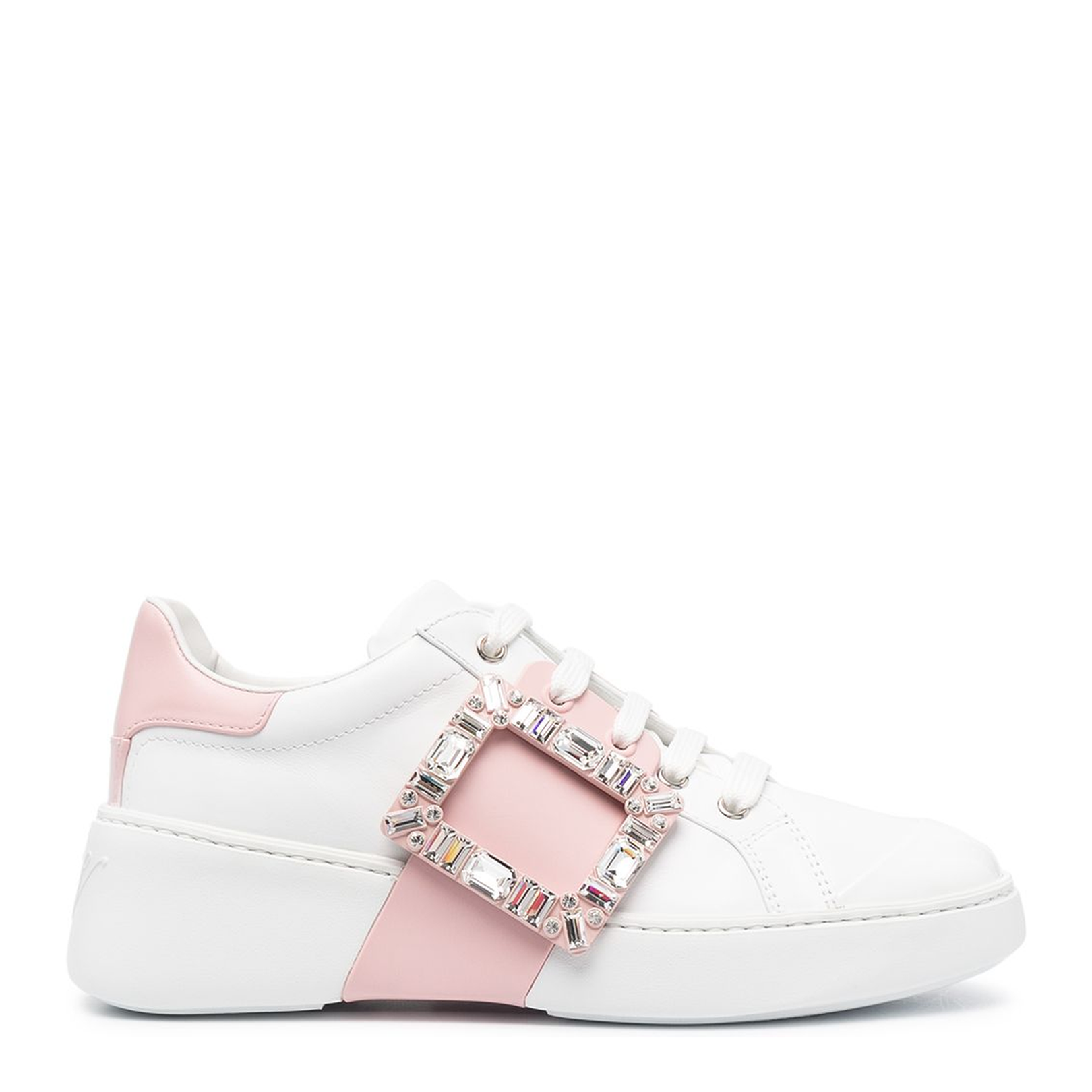 Two-Tone Design Crystal Buckle Detail Almond Toe Front Lace-Up Footwear - Image 1