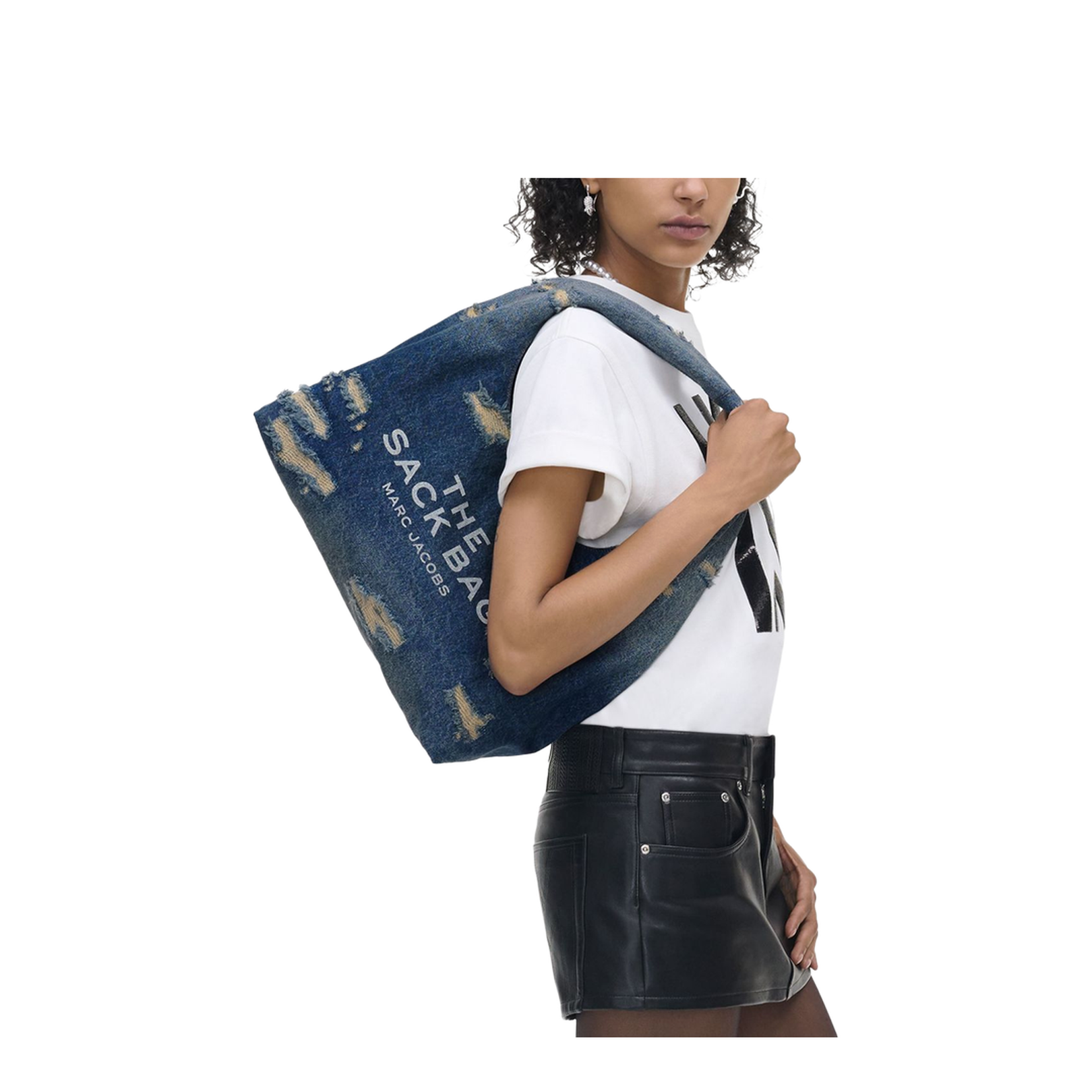 Indigo Blue Cotton Ripped Detailing Shoulder Bag - Image 6