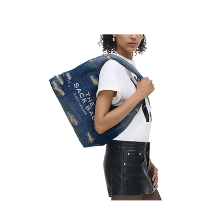 Indigo Blue Cotton Ripped Detailing Shoulder Bag - Image 6