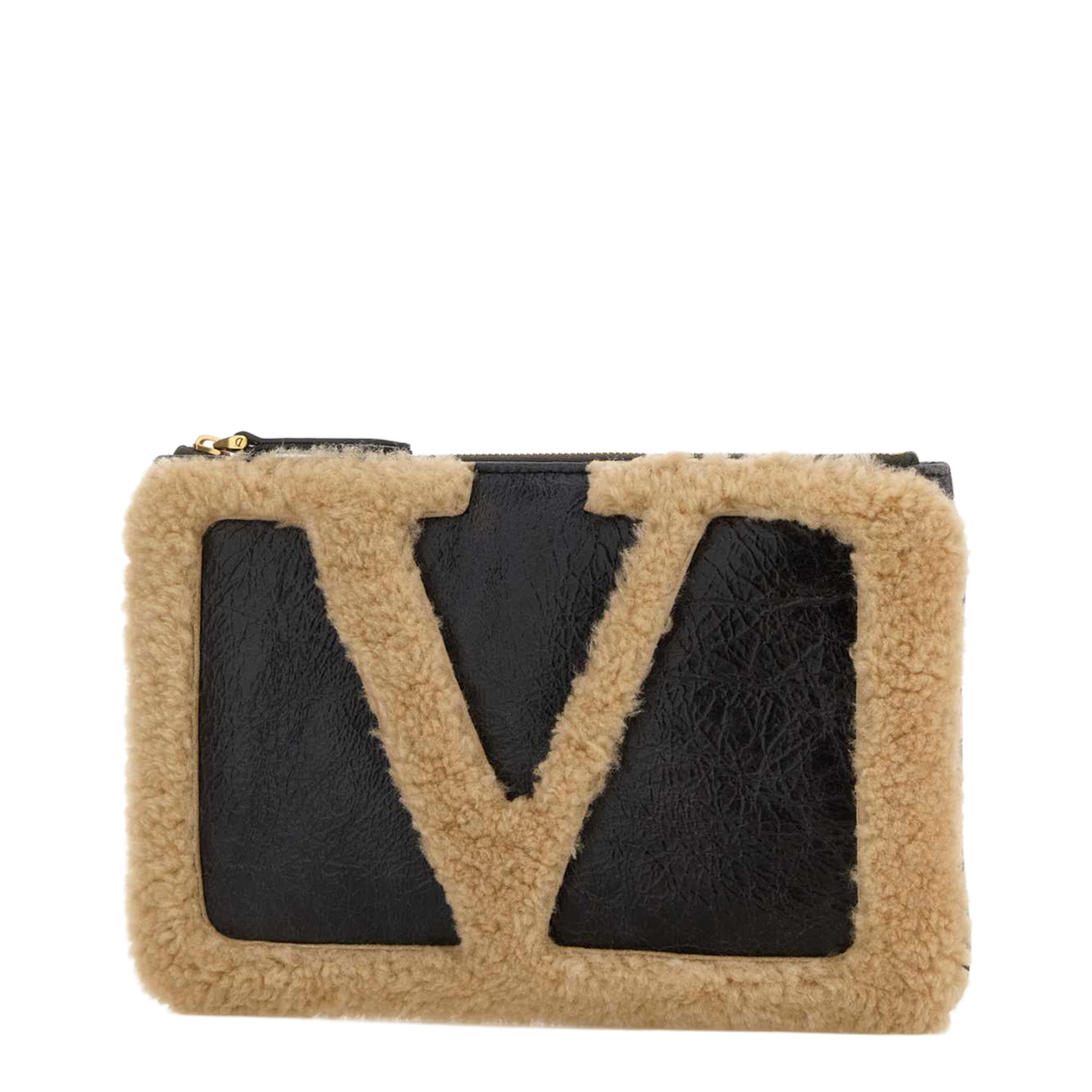Two-Tone Shearling Clutch Sheepskin Black - Image 2