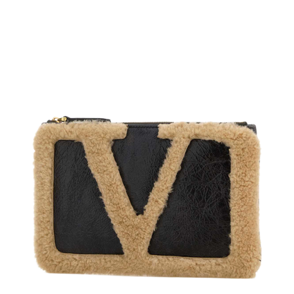 Two-Tone Shearling Clutch Sheepskin Black - Image 2