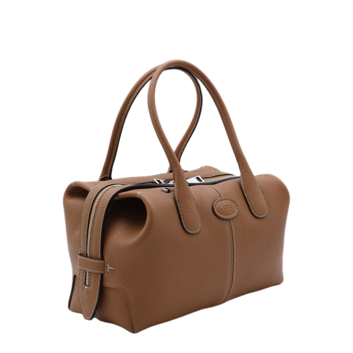 Small Tumbled Calf Leather Boston Bag - Brown - Image 3