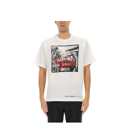 Cotton T-Shirt with "Italian Holiday" Print - Image 1