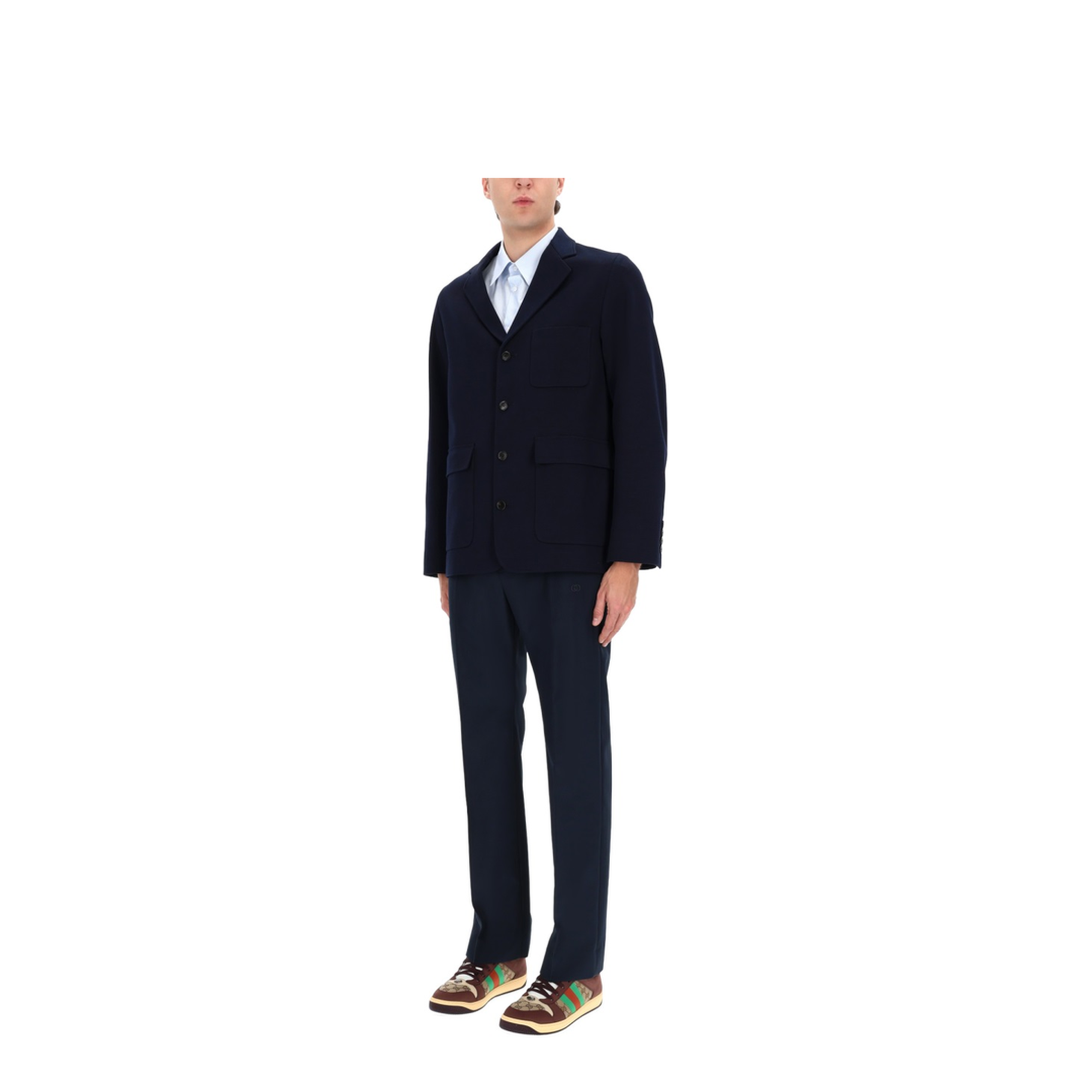 Single-breast Cotton Jersey Jacket in Dark Blue - Image 2