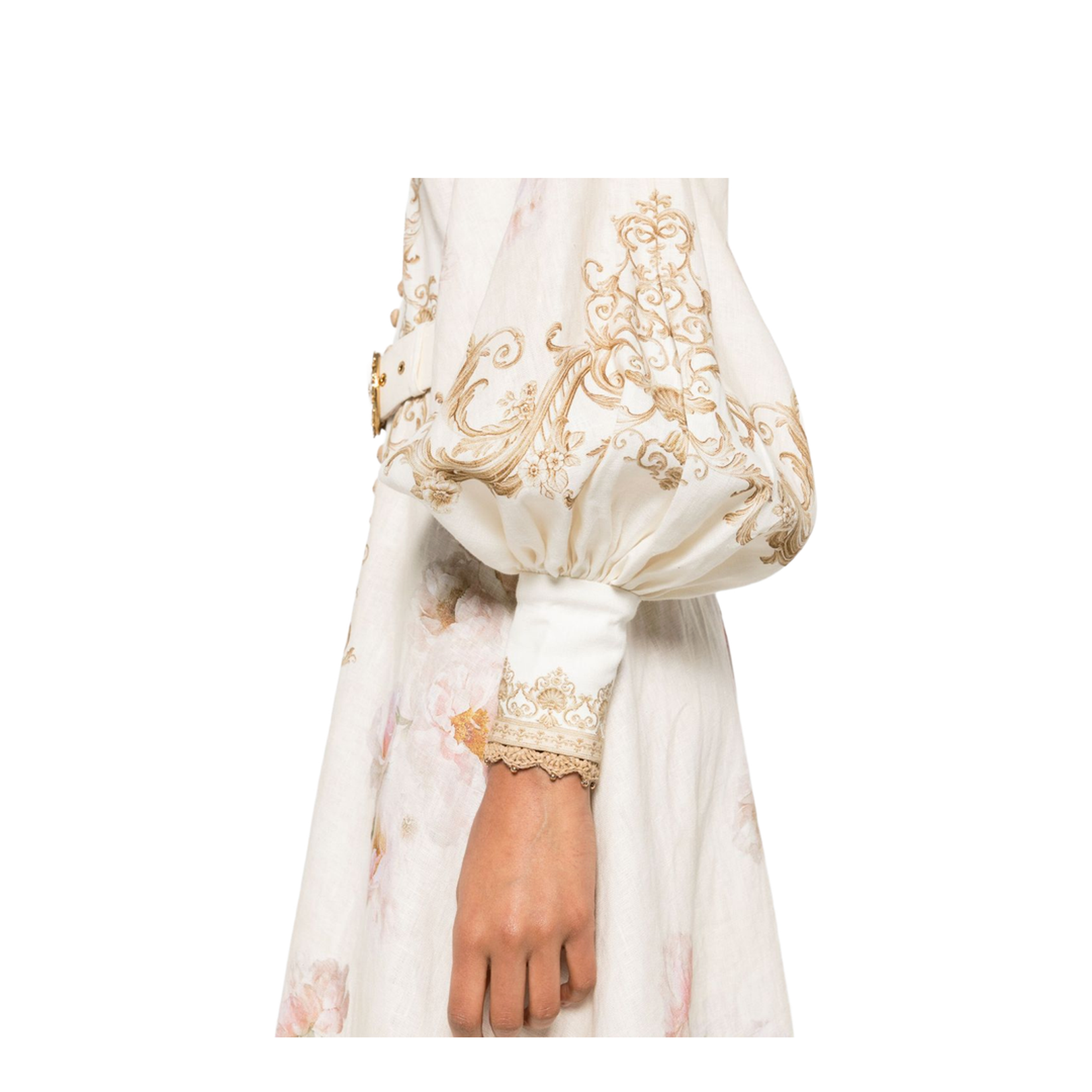 Cream Floral Baroque Linen Maxi Dress - Image 4