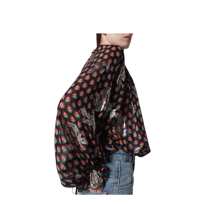 Black Silk Shirt with Fil Coupé Roses - Image 2