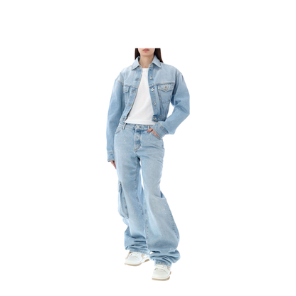 Light Blue Cotton Cargo Jeans - Image 4