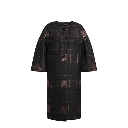 Black Cocoon Coat in Jacquard Lamé - Image 1