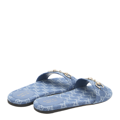 Slide Sandal with Horsebit in Blue GG Denim - Image 3