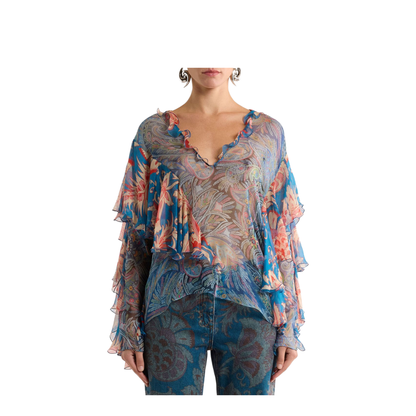 Floral Print Ruffles Chiffon Blouse - Image 4