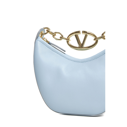 Light Blue Leather Mini Hobo Handbag - Image 4