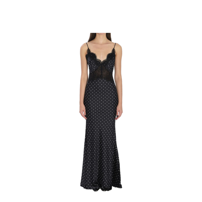 Polka Dot Satin Lace Maxi Dress - Image 1