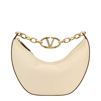 Ivory Leather Small Hobo Vlogo Moon Handbag - Image 3