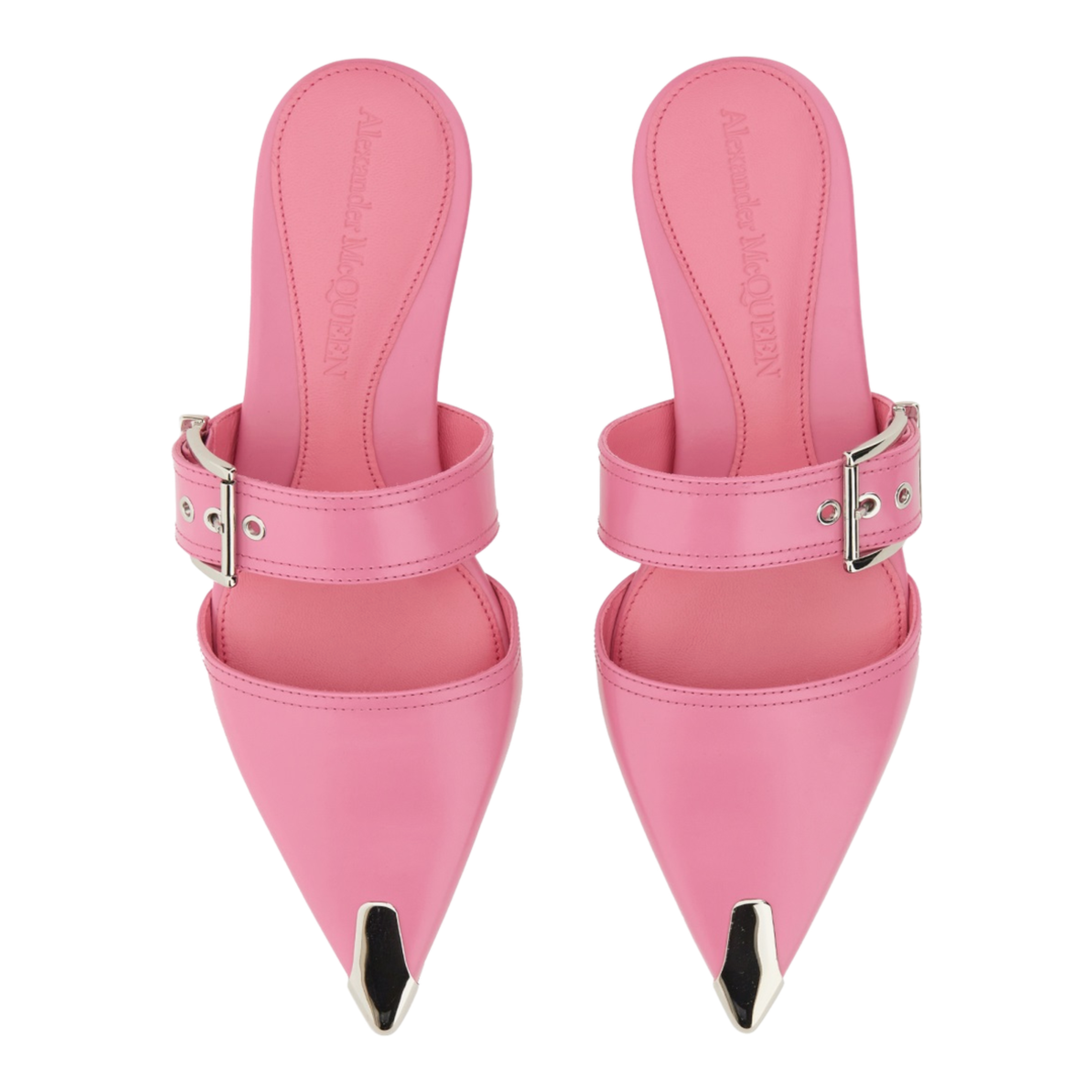 Metal-toe Pointed Flat Leather Mules - Image 2