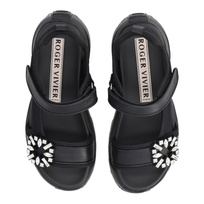 On The Run Black Leather And Textile Sandals - Image 5