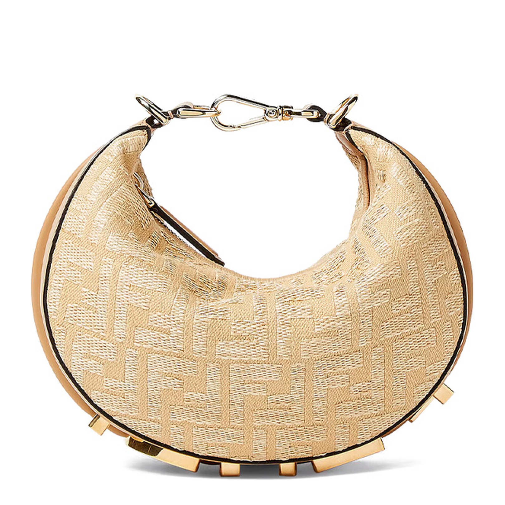 Jacquard Fabric Mini Hobo Bag with Raffia FF - Image 1