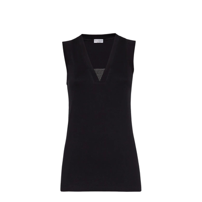 Stretch Cotton Jersey Tank Top with Precious Faux-Layering - Image 1