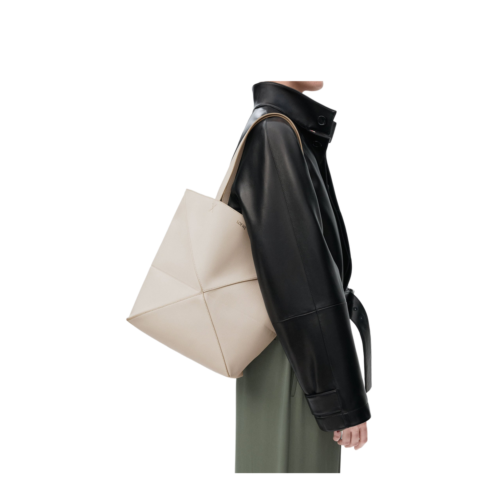 Medium Puzzle Fold Tote in Soft Grained Calfskin Grey - Image 5