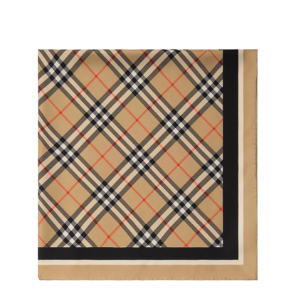Beige Square Scarf with EKD Patch and Check Motif - Image 2