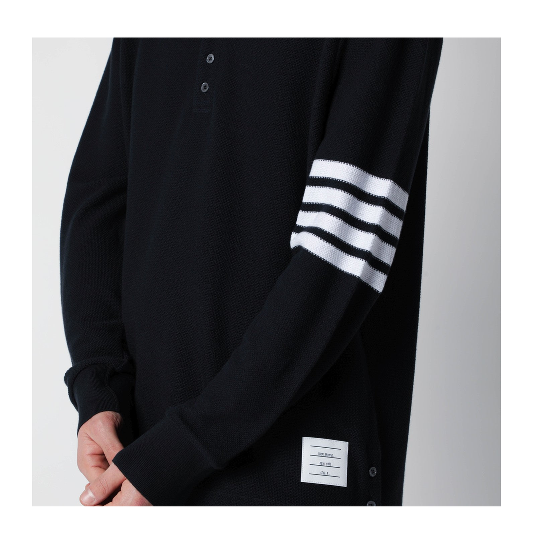 Long Sleeve Polo in Textured Pique w/ Eng 4 Bar - Image 2