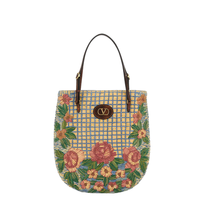 Embroidered Raffia Vlogo Signature Shoulder Bag - Image 1