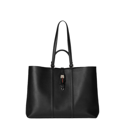 Maxi Leather Tote Bag With Web - Black - Image 1