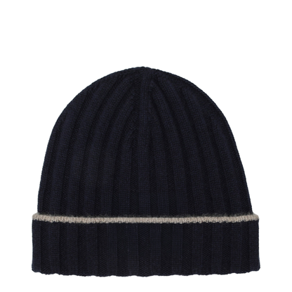Ribbed Cashmere Beanie in Navy Blue - Image 1