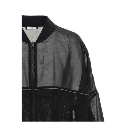 Cotton Organza Bomber Jacket with Shiny Trims - Image 3