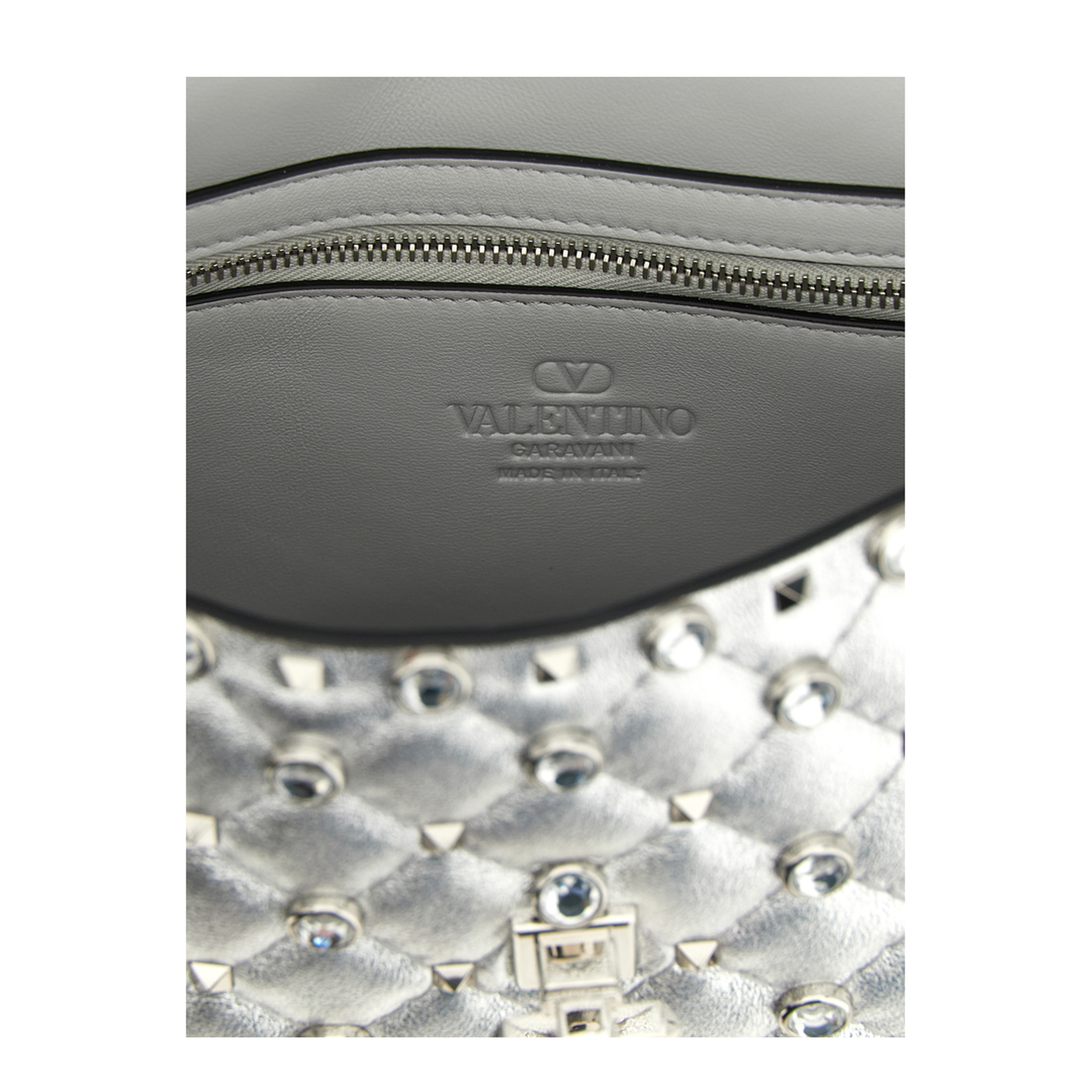 Rockstud Spike Lambskin Shoulder Bag - Silver - Image 2